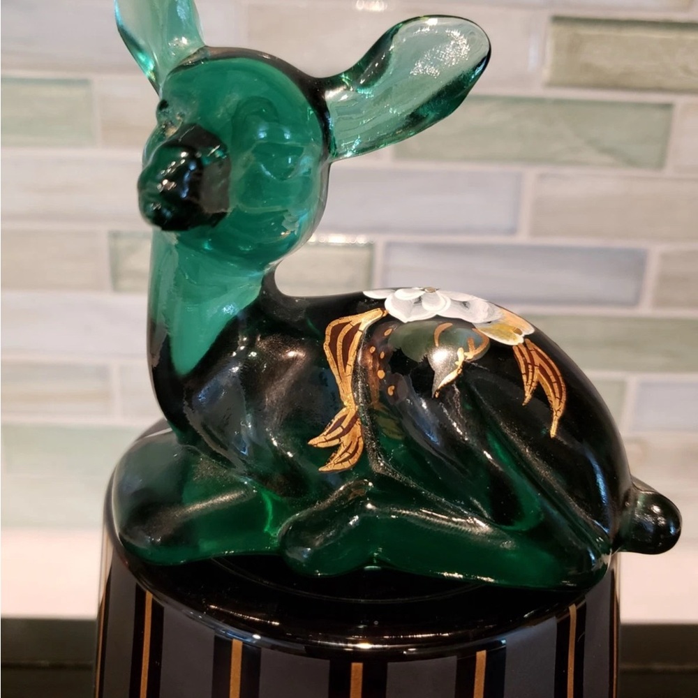 Fenton Hand Painted Emerald Green Deer Figurine Signed By A. Brock!  Mint!!